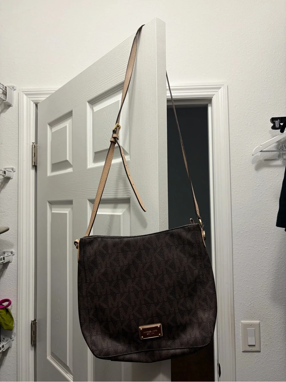 Michael Kors Brown MK Logo Crossbody Bag with Gold Hardware